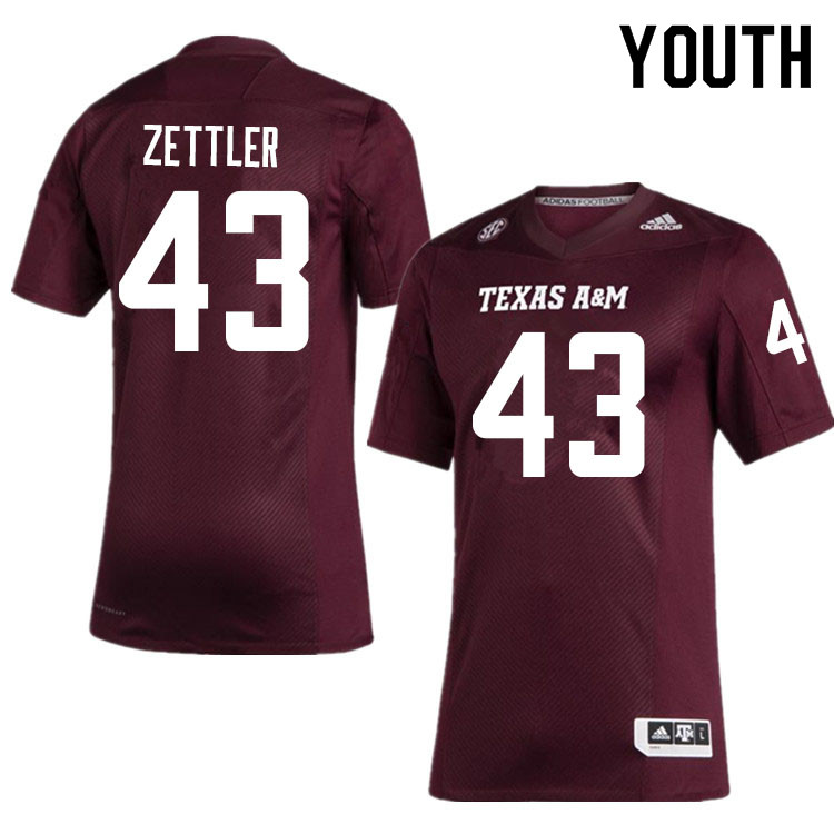 Youth #43 Alex Zettler Texas A&M Aggies College Football Jerseys Sale-Maroon